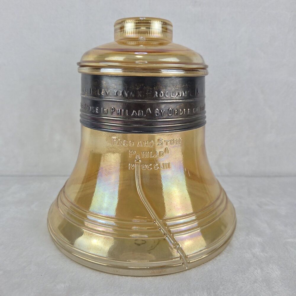 1976 Bartlett Collins Liberty Bell Cookie Jar Painted Copper Band Carnival Glass